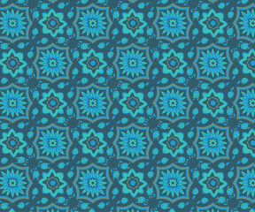 Seamless Geometric Floral Pattern Vector with Colorful Square Elements for Wallpaper, Textile, and Decorative Backgrounds