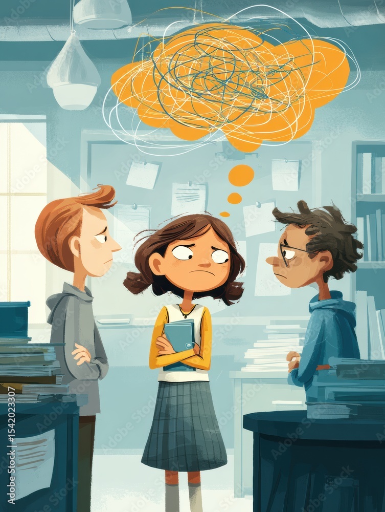 Poster Explaining Illness to Classmates in a School Setting With Mixed Emotions and Confusion
