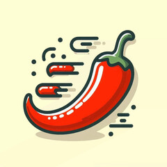 A stylized bright red chili pepper illustration with motion lines on a cream background