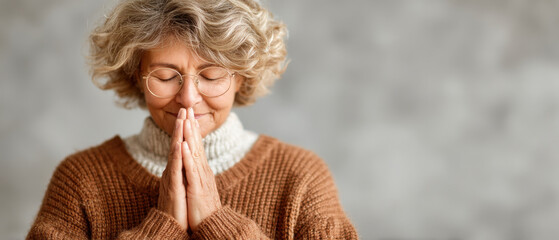 Calm meditation session for senior woman indoor setting tranquil environment peaceful mind