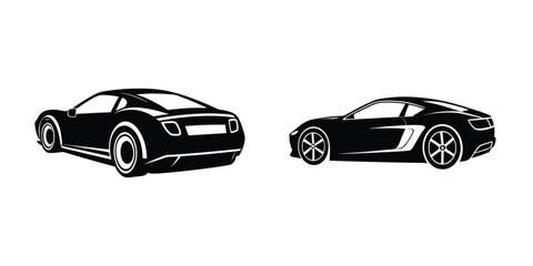 Dynamic Silhouette of a Sleek Sports Car Racing in Three-Quarter Rear View on White Background