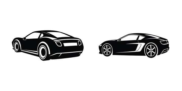 Dynamic Silhouette of a Sleek Sports Car Racing in Three-Quarter Rear View on White Background