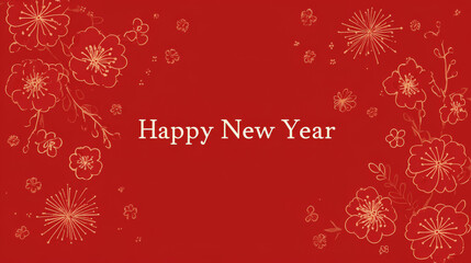 Fototapeta premium chinese new year red background. simple and modern. oriental east asia banner, backdrop, texture, cover. flower, coins, money, fireworks. chinese words means happy new year. festival and culture.