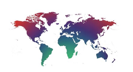 Fototapeta premium Gradient world map illustration with red, purple, and green hues on white background