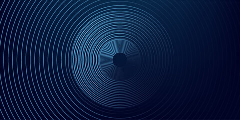Abstract blue glowing geometric lines on dark blue background. Modern shiny blue circle lines pattern. Futuristic technology concept. Suit for cover, poster, banner, header, website.eps10
