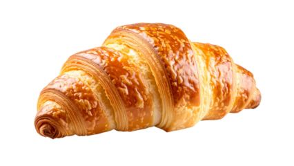 Golden brown croissant isolated on isolated on white transparent background a delicious baked pastry for breakfast or snack