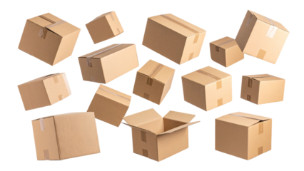 Cardboard parcel boxes falling isolated on a white