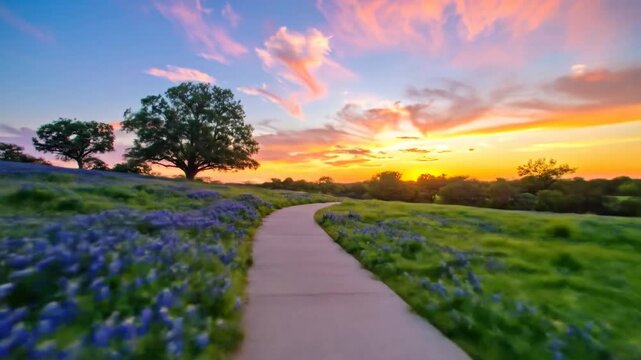 Sunset Over Texas Bluebonnets Trail