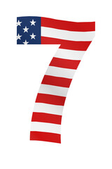 Fototapeta premium American flag-designed numeral seven, waving subtly.