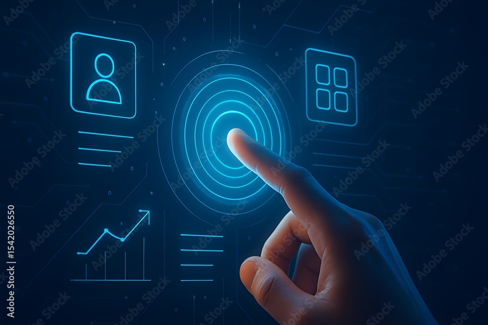 Aufkleber Touching Digital Interface with User Icons and Data Visualizations