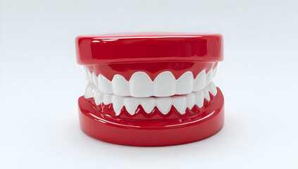 Obraz premium A close-up image of a novelty mouth model, showcasing realistic teeth and gums. Ideal for dental education and humor.