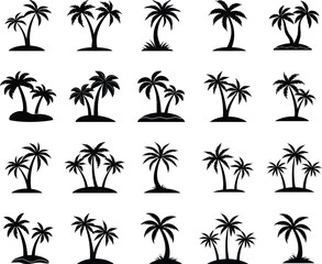Palm Tree Silhouettes Set. Tropical Island Vacation Icons.