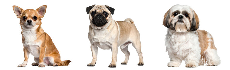 チワワとパグとシーズーの3種類の犬