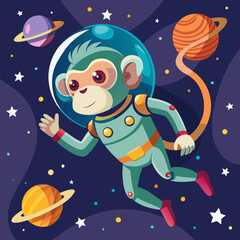 Space Monkey Floating in Zero Gravity for Sci-Fi Illustration, Cosmic Adventure Art, Futuristic Character Design, and Creative Outer Space Vector Scenes