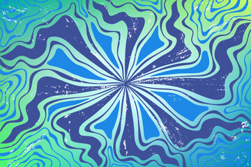 Dynamic sea blue-green summer retro background. Bright wavy rays and swirling patterns. Print for banner, cover, designs in modern and vintage style.