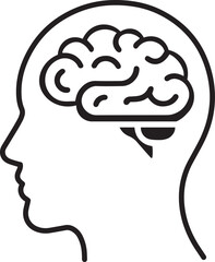 Human brain line icon on transparent  background.  Vector illustration.