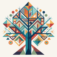 Abstract Tree with Geometric Patterns for Modern Design, Creative Nature Illustrations, Digital Art, Environmental Graphics, and Artistic Vector Projects