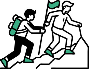 Adventure Couple Climbing a Mountain for Outdoor Exploration, Hiking, Travel, Adventure Sports, Nature Scenes, and Modern Outdoor Illustrations