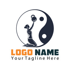 Yin-Yang Meditation and Fitness Concept with Kettlebell – Vector Illustration