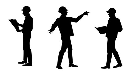 Set of engineer silhouette vector on white background