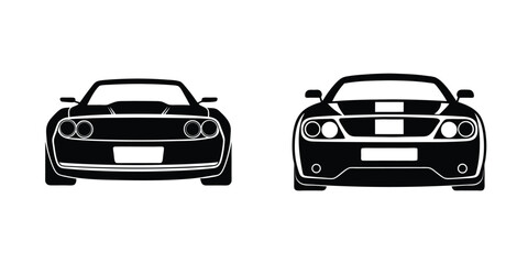Fototapeta premium Dynamic Rear View of a Sleek Sports Car Racing Ahead Silhouette on White Background