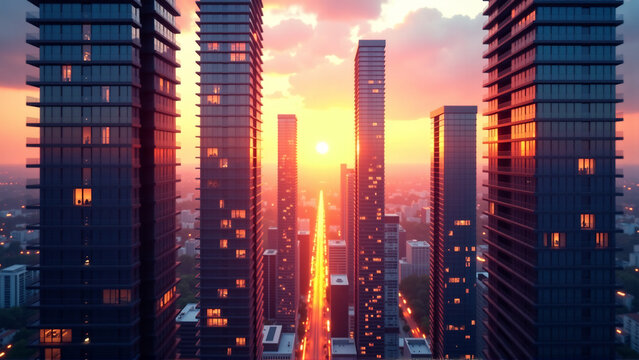 Sunset Palette on Glass Towers