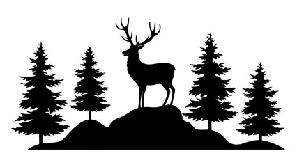 Majestic Wilderness Silhouette Stag at Dusk in Pine Forest