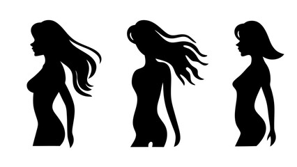 Vector set stylized beautiful women silhouettes