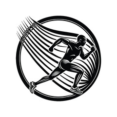 Silhouette of Fast Running Male Person with Light Streaks and Speed Waves