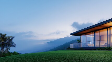 Stunning glass walled cabins offering breathtaking mountain views at sunset