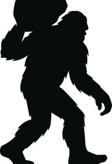 Bigfoot carries a boulder vector Silhouette Closeup