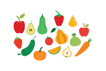 Fresh Fruits and Vegetables Vector Bundle Modern Abstract Organic Food Illustrations