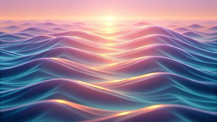 Obraz premium Glowing pixel waves with layered texture Vibrant ocean waves reflect a colorful sunset in a serene atmosphere.