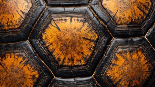 Turtle shell texture with copy space. Close-up turtle pattern. Reptile shell design. Turtle scales. Realistic turtle shell. Turtle design texture. Detailed turtle shell close-up. Wild Animal texture.