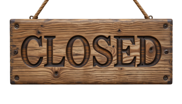 VIntage wooden CLOSED sign in transparent png - Powered by Adobe