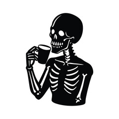 Skeleton Drinking Coffee Silhouette