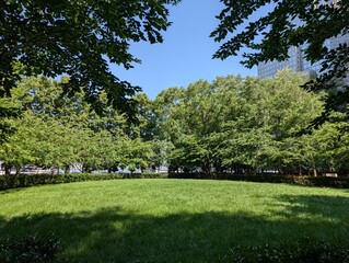 Pumphouse park near Brookfield Marina in Battery Park City in late spring, New York - June 2025