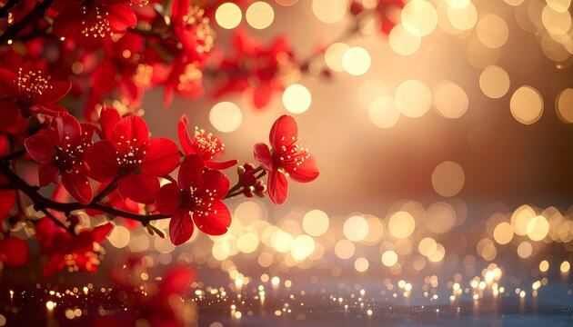 red flowers on bokeh light background