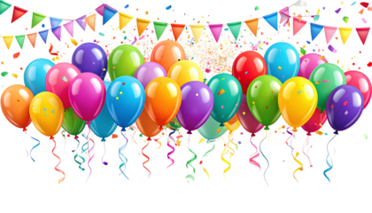 Celebration Elements Set Balloons, Streamers & Confetti Isolated on Transparent Background PNG