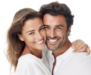  Happy young couple hugging and smiling together on a transparent background