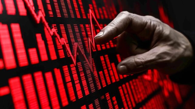 3d red arrow decline on business graph  financial crisis and market recession impact explained - Powered by Adobe