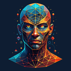 Abstract Human Face Made from Fragmented Glowing Elements Collection Featuring Futuristic Design, Digital Art, Modern Vector Illustration, and Creative Concept