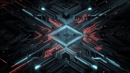 Fototapeta premium Artificial Intelligence with circuit electric line style. Digital futuristic machine learning design. AI graphic design for website, banner, header, social media, mobile app, UI. Vector illustration.