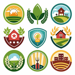 Agriculture Logo Collection Featuring Farm, Crops, Plants, Tractor, Nature Elements, Eco-Friendly Design, Organic Farming, Green Fields, and Creative Vector Emblems Set