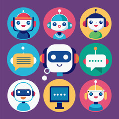 AI Chatbot Logo Collection Featuring Speech Bubble, Digital Assistant, Artificial Intelligence, Messaging, Technology, Communication, Modern Design, and Smart Bot Vector Icons Set