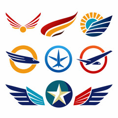 Airline Logo Collection Featuring Airplanes, Flight Icons, Wings, Travel, Aviation, Globe, Sky, Airline Branding, and Modern Vector Emblem Set