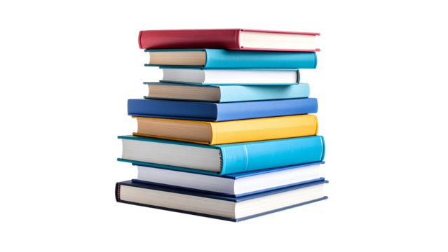 Stack of colorful books isolated on white background