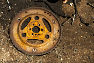 Metal parts from a truck engine