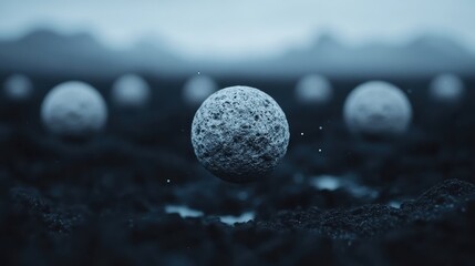 A captivating abstract image of a blue sphere floating above a dark textured surface, exploring themes of depth, mystery, and the unseen elements surrounding us.