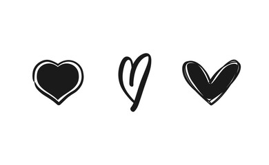 heart doodle set, hand drawn illustrations of hearts, love sketches